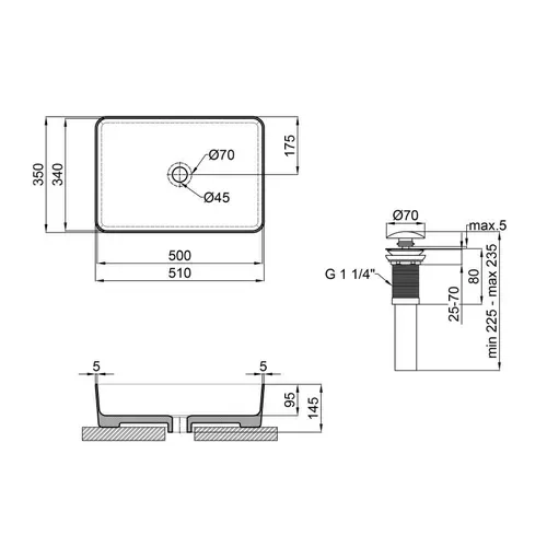 Раковина-чаша Qtap Tern 500х350х145 Matt black с донным клапаном QT1711A055MB - PRORAB image-1