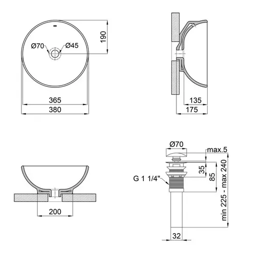 Раковина-чаша Qtap Robin 383х383х175 White с донным клапаном QT1311L408W - PRORAB image-1