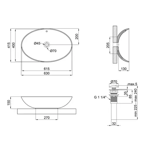 Раковина-чаша Qtap Dove 625х415х150 White с донным клапаном QT06113077W - PRORAB image-1