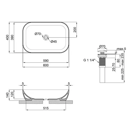 Раковина-чаша Qtap Robin 610х400х145 Matt black с донным клапаном QT132143PMBMB - PRORAB image-1