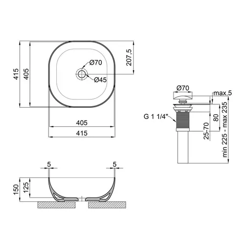 Раковина-чаша Qtap Kolibri 410x410x150 Matt black с донным клапаном QT10112144MBMB - PRORAB image-1