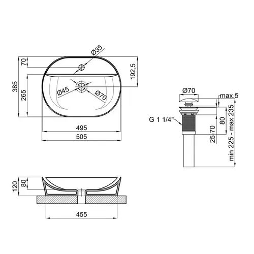 Раковина-чаша Qtap Scorpio 505х385х120 Matt black с донным клапаном QT142202MBMB - PRORAB image-1