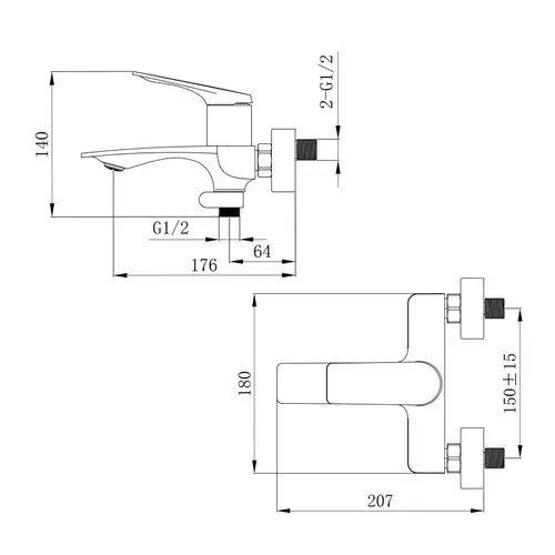 Смеситель для ванны Qtap Vlasta New (c душевым гарнитуром) QTVLA259GMB45643 Gunmetal Black PVD - PRORAB image-1