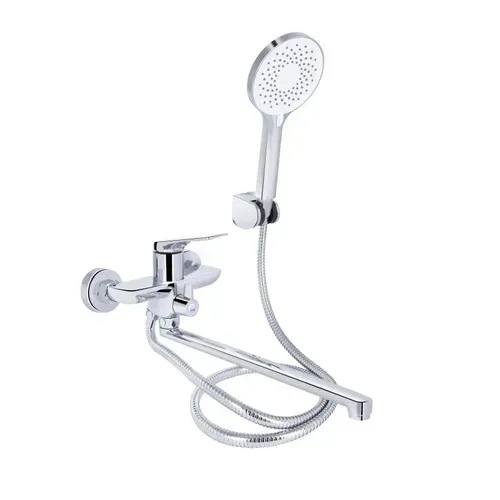 Смеситель для ванны Qtap Vlasta New с длинным поворотным изливом (c душевым гарнитуром) QTVLA260CRM45644 Chrome - PRORAB