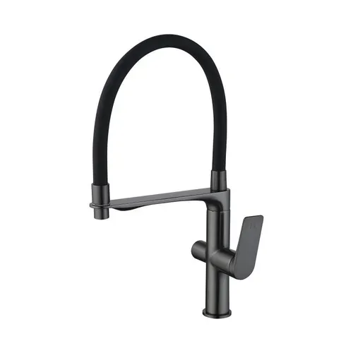 Смеситель для кухни Qtap Vlasta New с гибким изливом с подключением для питьевой воды QTVLA364GMB45649 Gunmetal Black PVD - PRORAB
