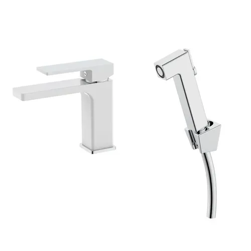 Смеситель для раковины Qtap Gemini (с гигиеническим душем) QTGEM272CRW45691 Chrome/White - PRORAB