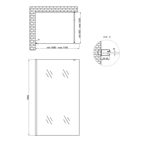 Душевая перегородка Qtap Walk-In Standard BLM2011.C8 100х190 см, стекло Clear 8 мм, покрытие CalcLess - PRORAB image-1