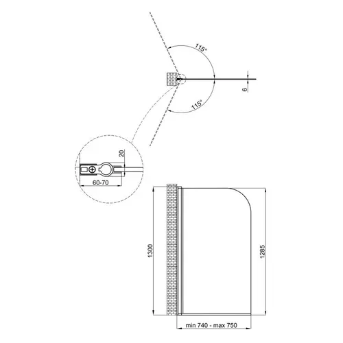 Штора на ванну Qtap Standard BLM407513APL стекло Pear 6 мм, 75х130 см, левая - PRORAB image-1