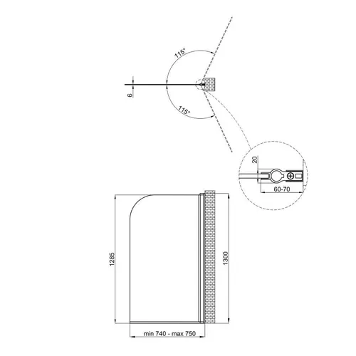 Штора на ванну Qtap Standard BLM407513APR стекло Pear 6 мм, 75х130 см, правая - PRORAB image-1