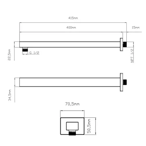 Кронштейн для верхнего душа Qtap Trubice 400 мм прямоугольный QTTRU120BLM45929 Black Matt - PRORAB image-1