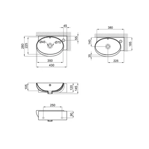 Раковина Qtap Leo 430x290x140 White QT11115011RWN - PRORAB image-1