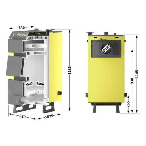 Котел твердотопливный стальной Thermo Alliance Ferrum W V 5.0 FW 22 - PRORAB image-1