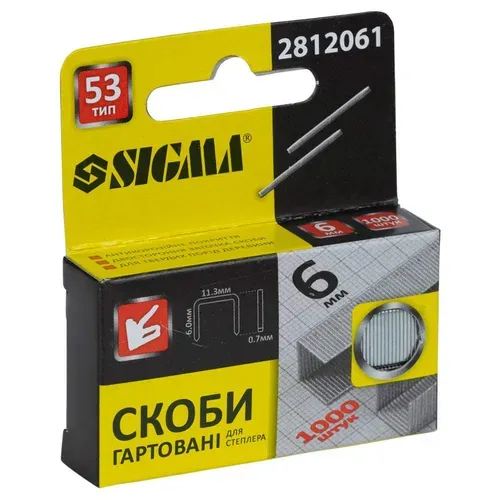 Скоби 6×11.3мм гартовані 1000шт SIGMA (2812061) - PRORAB image-1