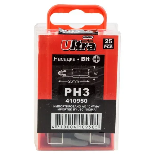 Набор бит PH3×25мм 1/4" 25шт S2 (пласт кейс) ULTRA (4010302) - PRORAB image-1