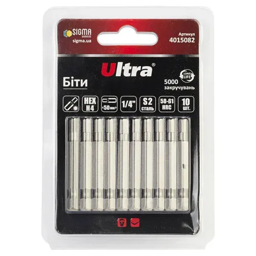 Биты HEX 4×50мм ¼" 10шт S2 (блистер) ULTRA (4015082) - PRORAB