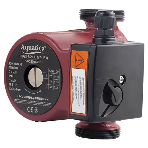 Насос циркуляционный 100Вт Hmax 6м Qmax 75л/мин Ø1½" 130мм+гайки Ø1" AQUATICA (774133) - PRORAB image-6