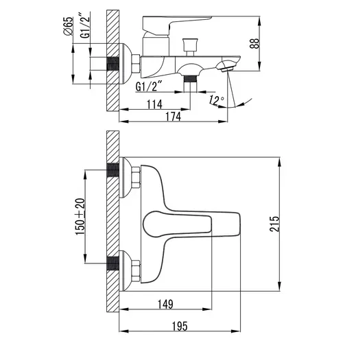 Смеситель GARDA Ø35 для ванны литой CORSO BC-1C121W (9605203) - PRORAB image-4