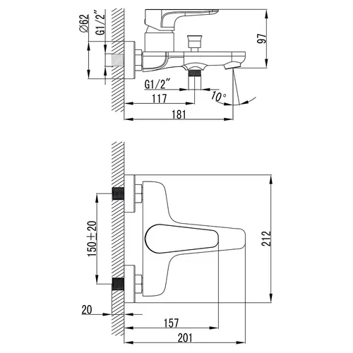 Смеситель MAGGIORE Ø40 для ванны литой CORSO BE-1C122C (9608200) - PRORAB image-2