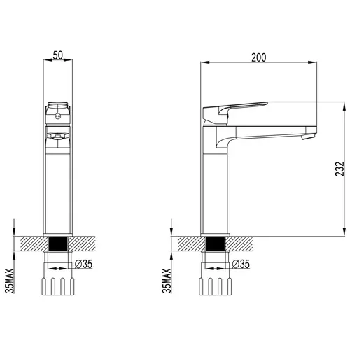 Смеситель MARMORE Ø35 для раковины литой высокий на гайке CORSO (DB-1A638C) (9623010) - PRORAB image-5