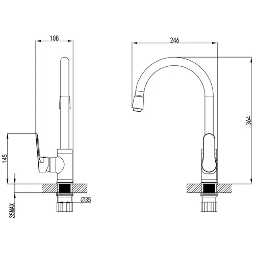 Змішувач MARMORE Ø35 для кухні J-излив на гайці CORSO DB-4B138C (9623100) - PRORAB image-6