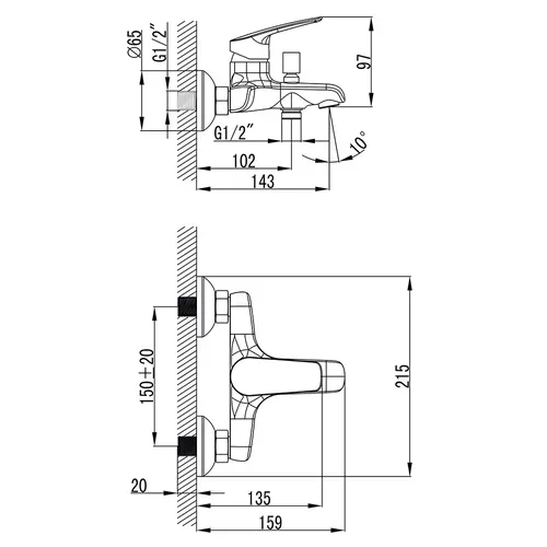 Смеситель SERIO Ø35 для ванны литой CORSO DC-1C146C (9626200) - PRORAB image-3