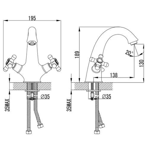 Смеситель ARNO 1/2" для раковины литой на шпильке CORSO (FE-2A152C) (9679000) - PRORAB image-5