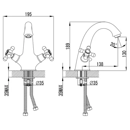 Смеситель BRENTA 1/2" для раковины литой на шпильке CORSO (FE-2A152K) (9679004) - PRORAB image-5