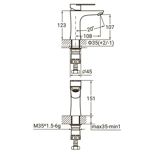 Смеситель HT Ø35 для раковины литой на гайке SS AQUATICA HT-1A171P (9719001) - PRORAB image-1