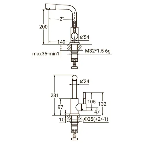 Смеситель KT Ø35 для раковины Г-излив на гайке SS AQUATICA KT-1A370P (9722021) - PRORAB image-1