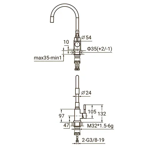 Смеситель KT Ø35 для кухни гусак силиконовый на гайке SS AQUATICA KT-4B570P (9722131) - PRORAB image-1