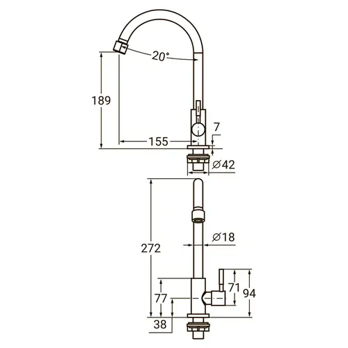 Смеситель KT 1/2" монокран на гайке SS AQUATICA KT-1G170P (9722601) - PRORAB image-1