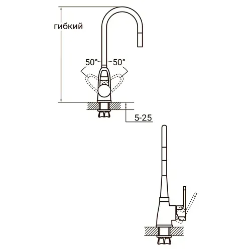 Смеситель HL Ø35 для кухни гусак силиконовый на гайке AQUATICA HL-4B530C (9734120) - PRORAB image-1