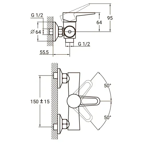 Смеситель HL Ø35 для душа AQUATICA HL-1D130C (9734300) - PRORAB image-1