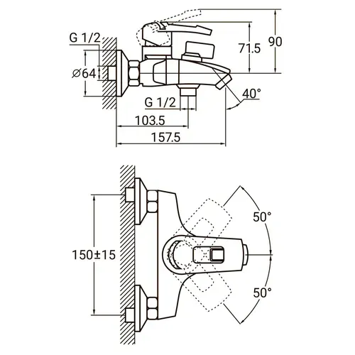 Смеситель КМ AQUATICA КМ-1С133С ванна 9740200 - PRORAB image-1