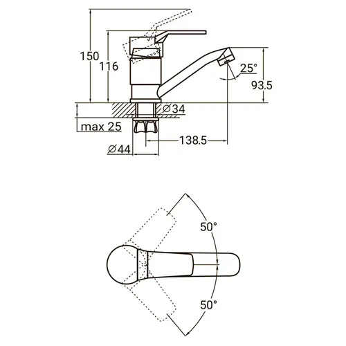 Смеситель MJ Ø40 для кухни гусак прямой 150мм на гайке AQUATICA MJ-1B135C (9744100) - PRORAB image-1