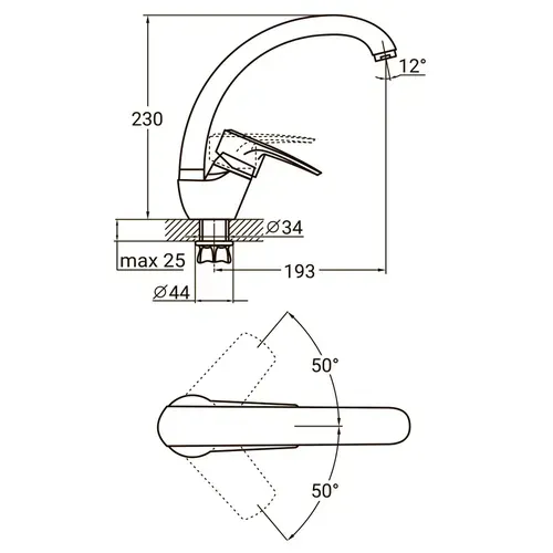 Смеситель ML Ø40 для кухни гусак ухо на гайке AQUATICA ML-4B141C (9746110) - PRORAB image-1