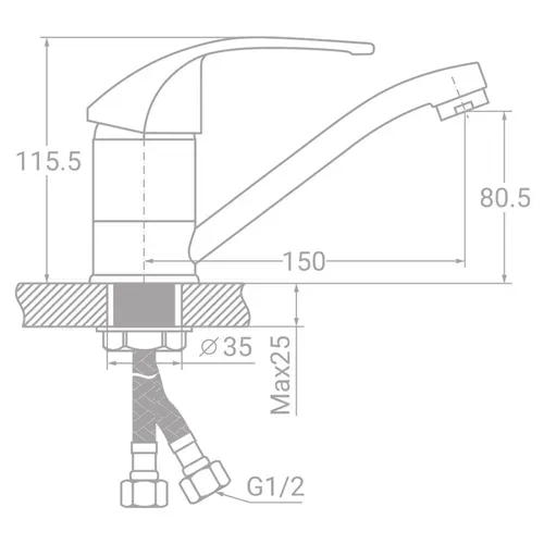 Смеситель s04 Ø40 для кухни гусак прямой 150мм на гайке TAU SD-1B143C (9804100) - PRORAB image-1