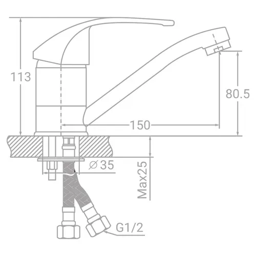 Смеситель SD Ø40 для кухни гусак прямой 150мм на шпильке TAU SD-2B143C (9804120) - PRORAB image-1