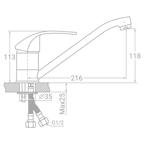 Смеситель s04 Ø40 для кухни гусак прямой 250мм на шпильке TAU SD-2B243C (9804130) - PRORAB image-1