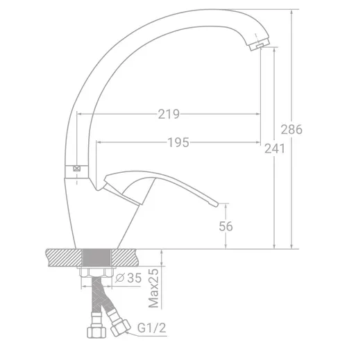 Смеситель s10 Ø40 для кухни гусак ухо лат. шток на гайке TAU SF-4B439C (9810100) - PRORAB image-1