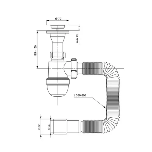 Siphon Tau Washbasin Высвобождение нержавеющей стали нержавеющей стали 1 1 \ 2 40 \ 50 мм 9841752 - PRORAB image-1