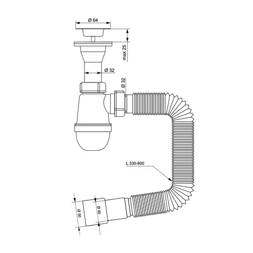 Siphon Tau Washbasin Высвобождение нержавеющей стали нержавеющей стали 1 1 \ 4 32 \ 50 мм 9841753 - PRORAB image-1