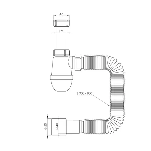 Сифон для раковини без випуску з гнучким відведенням 1¼"×Ø32/50мм TAU (9841756) - PRORAB image-1