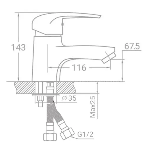 Смеситель s43 Ø40 для раковины на шпильке TAU SM-2A144C (9843000) - PRORAB image-3