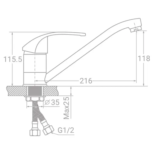 Смеситель s43 Ø40 для кухни гусак прямой 250мм на гайке TAU SM-1B244C (9843110) - PRORAB image-1