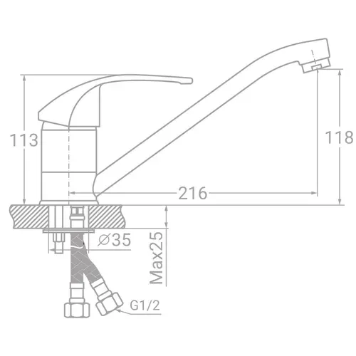 Смеситель s43 Ø40 для кухни гусак прямой 250мм на шпильке TAU SM-2B244C (9843130) - PRORAB image-1