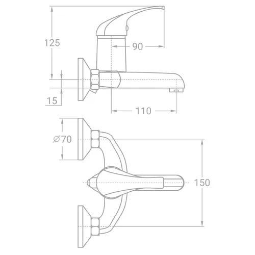 Смеситель s46 Ø35 для ванны литой TAU TN-1C142C (9846200) - PRORAB image-2