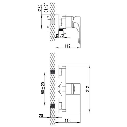 Смеситель MAGGIORE Ø40 для душа CORSO 9608300 (BE-1D122C) - PRORAB image-2