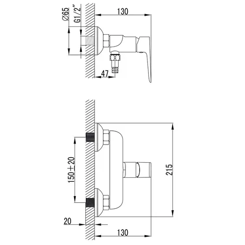 Смеситель LUGANO Ø25 для душа CORSO 9620300 (CH-1D147C) - PRORAB image-2