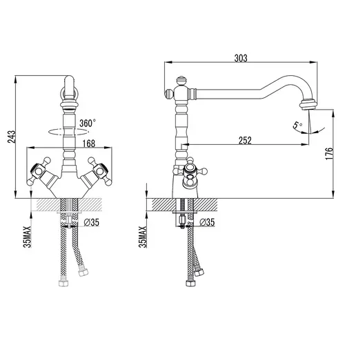 Змішувач ARNO 1/2" для кухні Г-виливши на шпильці CORSO 9679100 (FE-5B252C) - PRORAB image-6